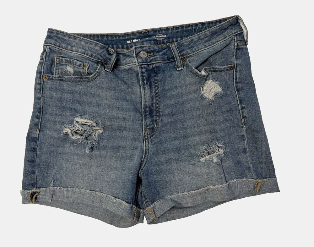 Old Navy Thrashed Distressed Ripped Shorts Medium Wash Denim Size 14